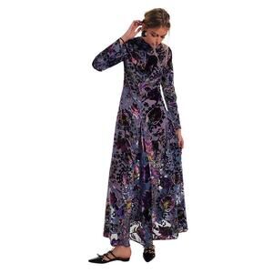 Free People Bali Painterly Paisley Velvet Backless Maxi Dress Lagoon Combo XS